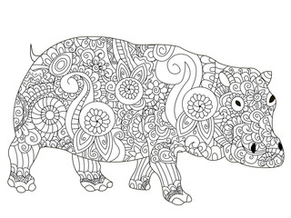 Hippopotamus Coloring book vector for adults