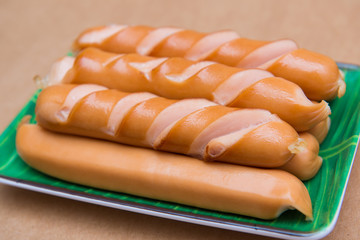 fried sausage in dish