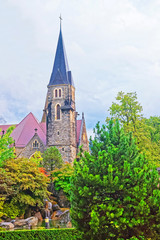 Fototapeta na wymiar Church of Interlaken in Bern Canton in Switzerland