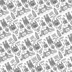 London  landmark set.Colored Doodle pattern background
