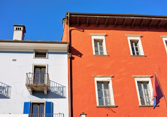 Fototapeta na wymiar Colorful Houses in Ascona of Ticino in Switzerland