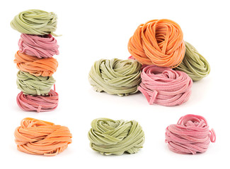 Set of rolled colorful pasta