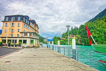 Fototapeta na wymiar Harbor in Interlaken and Brienz Lake of Bern Canton Switzerland
