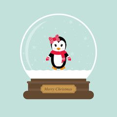 cartoon christmas snowglobe and penguin