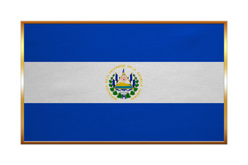 Flag of El Salvador, golden frame, fabric texture