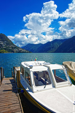 Motor Boats at promenade Lugano Ticino Switzerland