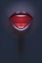 Night club Poster. Female mouth on dark Background. Party Invitation and flyers. Sexual woman. Vector Illustration.
