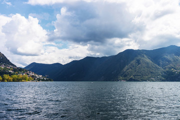 Nature of Lake Lugano and Alps mountains Ticino Switzerland