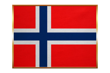 Naklejka premium Flag of Norway, golden frame, fabric texture