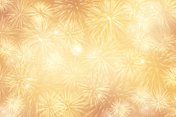light Golden festive background with lots of fireworks
