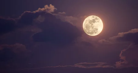 Crédence de cuisine en verre imprimé Aubergine ciel nocturne avec pleine lune et nuages