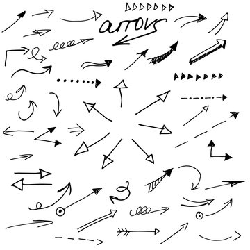Hand draw pen arrow. Sketch design concept arrow.Set arrow isolated.