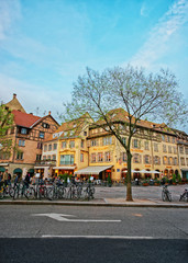 Naklejka premium Restaurants at Place du Corbeau in Strasbourg in France
