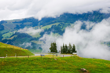 Fototapeta na wymiar Roadway in Boltigen at Jaun Pass Fribourg of Switzerland