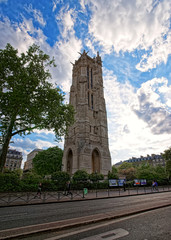 Fototapeta na wymiar Saint Jacques Tower in Rivoli Street Paris