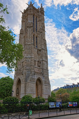 Fototapeta na wymiar Saint Jacques Tower in Rivoli Street in Paris