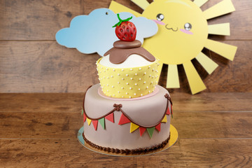 beautiful cake on a wooden background
