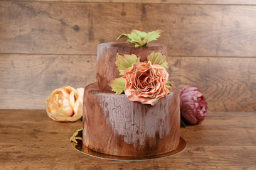 beautiful cake on a wooden background
