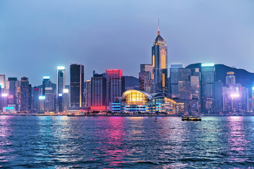 Skyline in Victoria Harbor in Hong Kong