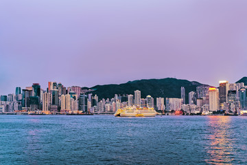 Skyline in Victoria Harbor of Hong Kong