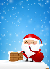 Christmas Santa Claus and Chimney fire with with snow falling de