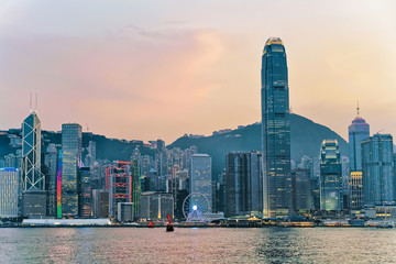 Skyline in the Victoria Harbor of HK