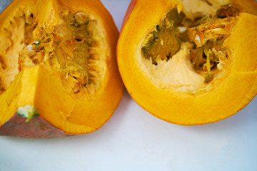 Slices of pumpkins background