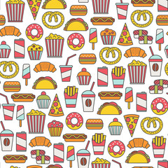 seamless pattern with fast food icons