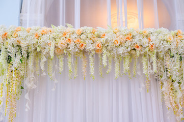 beautiful wedding Arch of white and pink roses