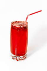 berry cooler cocktail with drinking straw on white background