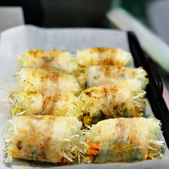 Vegetarian street food at Myeongdong open street market in Seoul