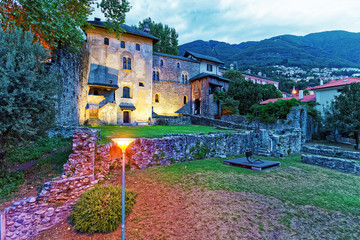 Visconteo Castle at city center in Locarno in Ticino Switzerland, in the evening.
