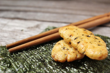 Snack of senbei rice cake japanese