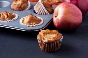 apple muffins on a black background