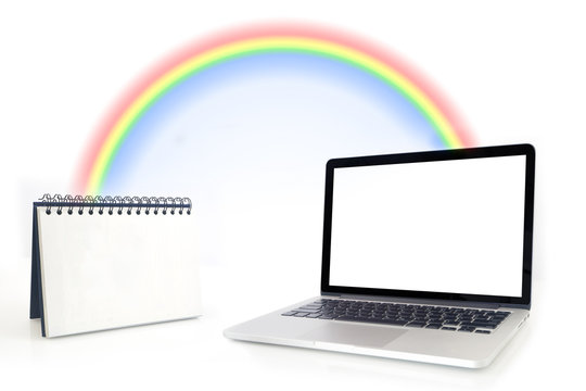 The rainbow connection between the laptop and work schedules. 