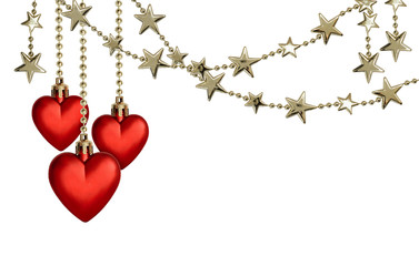 Christmas garlands with stars and red hearts decoration