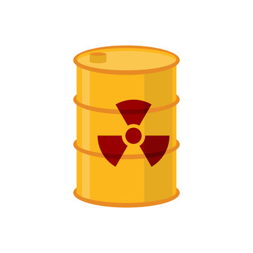 Chemical waste yellow barrel. Toxic refuse keg. Poisonous liquid