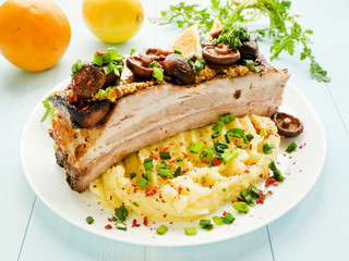 Mashed potatoes and pork ribs