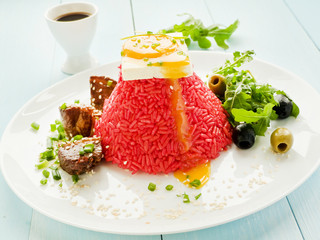 Rice with tofu and egg yolk