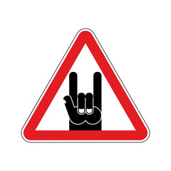 Attention rock music. Warning rock hand symbol. Danger road sign