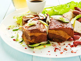 Pork ribs with soy sauce and beer
