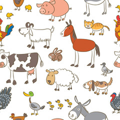Seamless pattern domestic animal painted by hand as a simple child's drawing