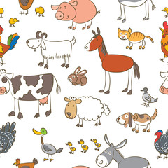 Fototapeta premium Seamless pattern domestic animal painted by hand as a simple child's drawing