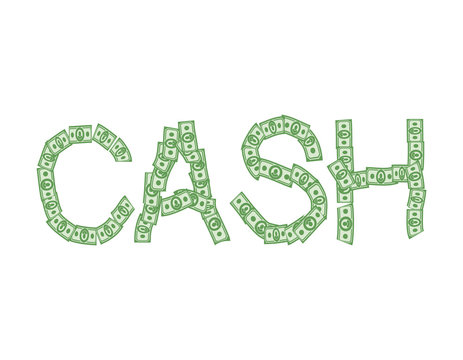 Cash Text Of Money. Typography Dollars Emblem