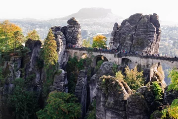 Foto op Plexiglas De Bastei Brug De Bastei-brug in het Nationaal Park Saksisch Zwitserland, Duits