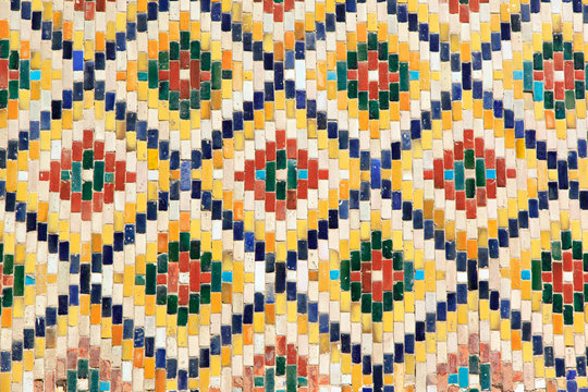 Colorful tiles on the wall. Uzbekistan