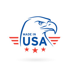 Fototapeta premium Wykonane w USA ikona koncepcja odznaka z niebieskim i czerwonym emblematem Bielik amerykański 2. Ilustracji wektorowych.