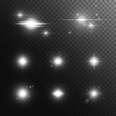 Sparkle background. Christmas lights. Lens flare. Sparkle vector. Stage spotlight. Spotlight isolated. Illustration of a transparent backdrop.
