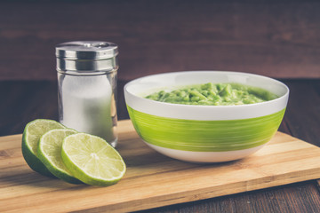 avocado Guacamole on molcajete real Mexican traditional procedur