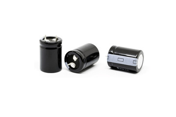 Group of capacitors isolated on white background.